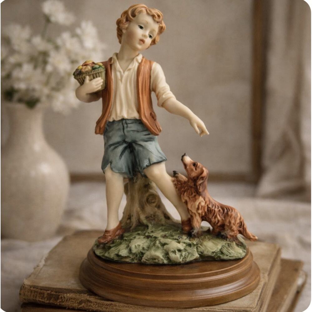 Vintage Luigi Giorgio Benacchio Style Italian Figurine Boy w Dog Cottage Decor